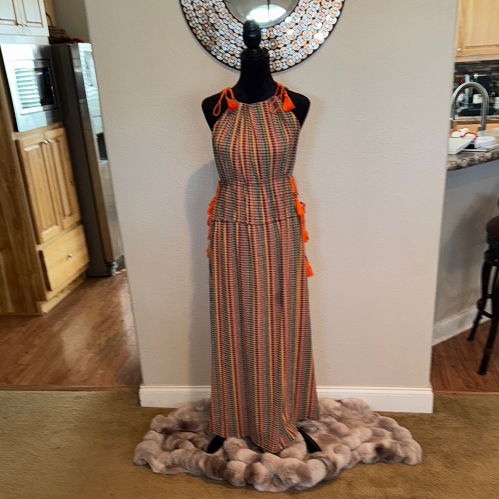 Striped Multicolor Halter Maxi Dress
